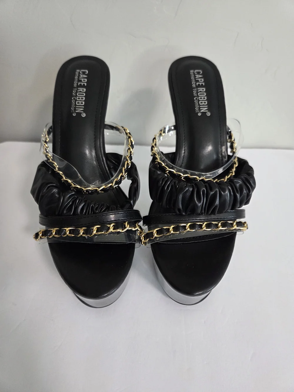 Cape Robbin Clear Platform Chain Strap High Heel Mule Sandals Women's Size 8